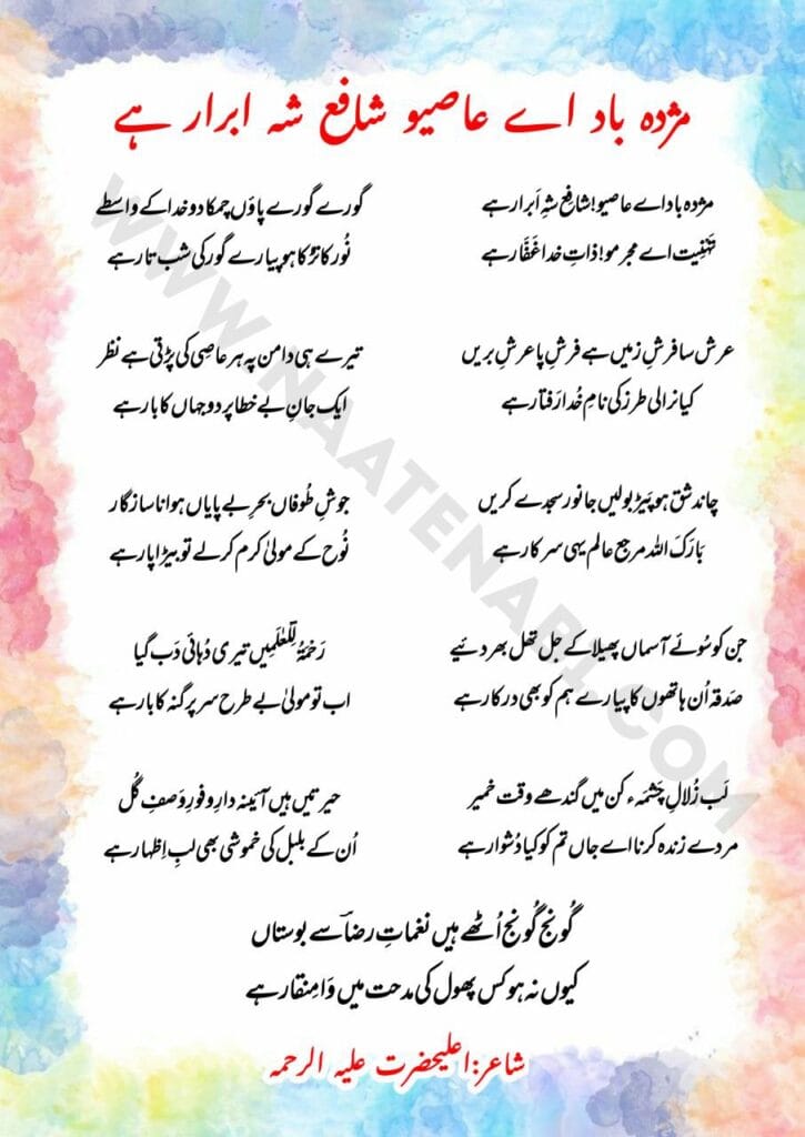 Muzda Bad Aye Aasiyo Shafe e Shahe Abrar hai Naat Lyrics || मुज़्दाबाद ऐ आ़सियो  शाफ़ेअ़ शहे अबरार है