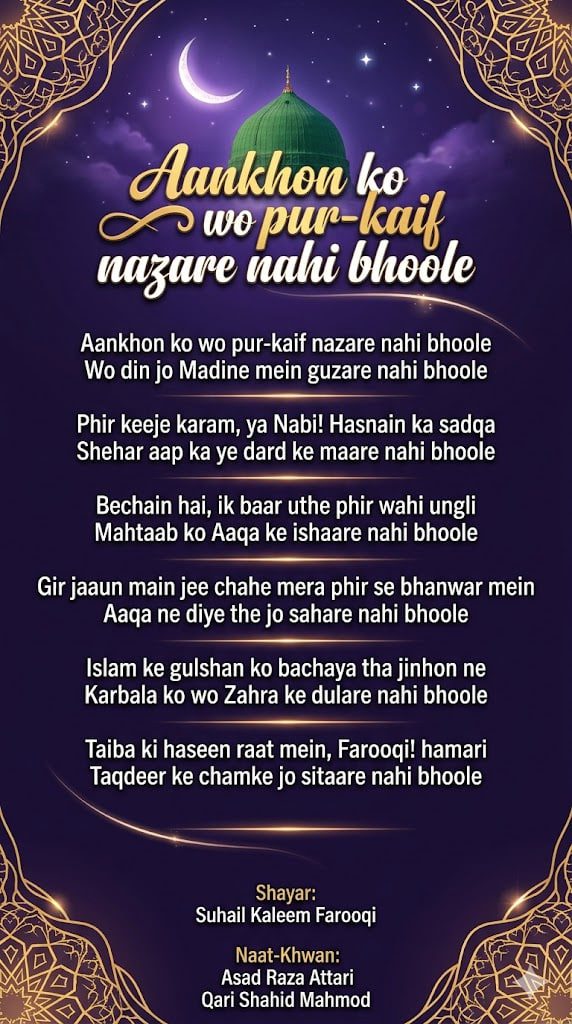 Aankhon Ko Wo Pur Kaif Nazare Nahi Bhoole naat lyrics by Suhail Kaleem Farooqi