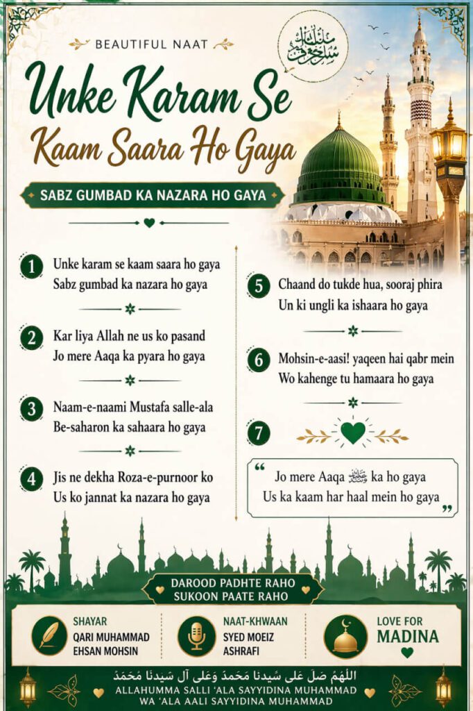 Unke Karam Se Kaam Saara Ho Gaya - Naat Image naat lyrics roman hindi urdu