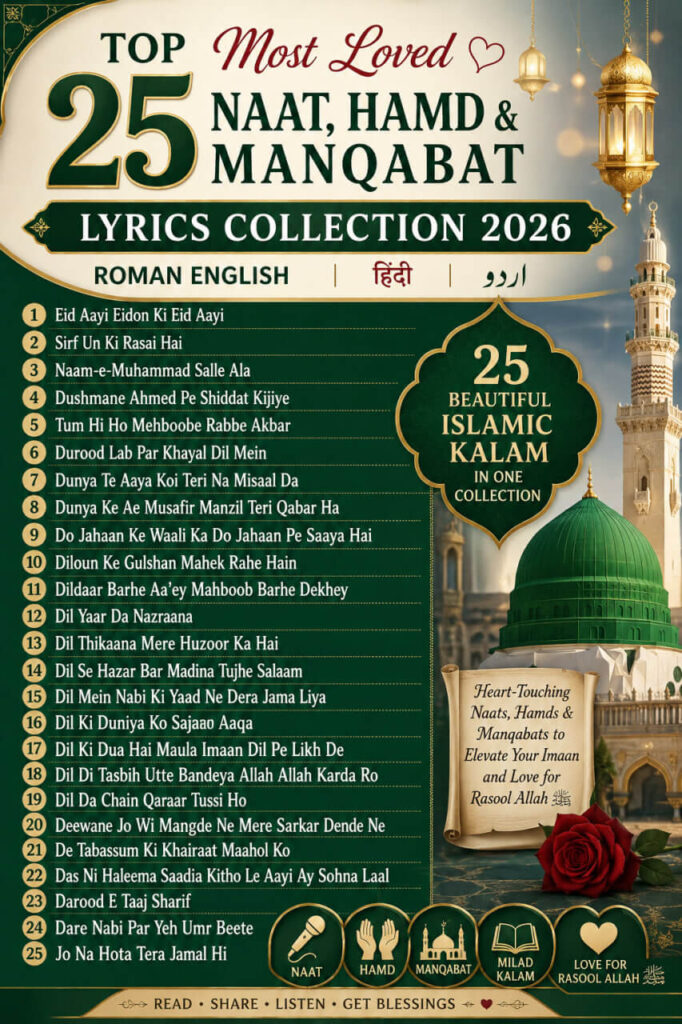 Top 25 Most Loved Naat Hamd and Manqabat Lyrics Collection 2026 in Roman English Hindi and Urdu