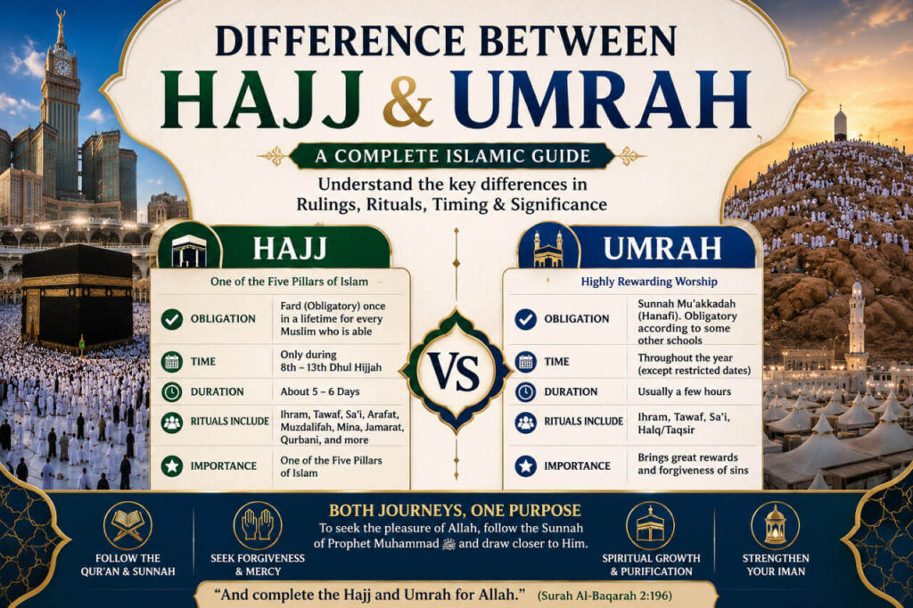 Difference Between Hajj and Umrah – Key Differences Explained | Complete Islamic Guide
