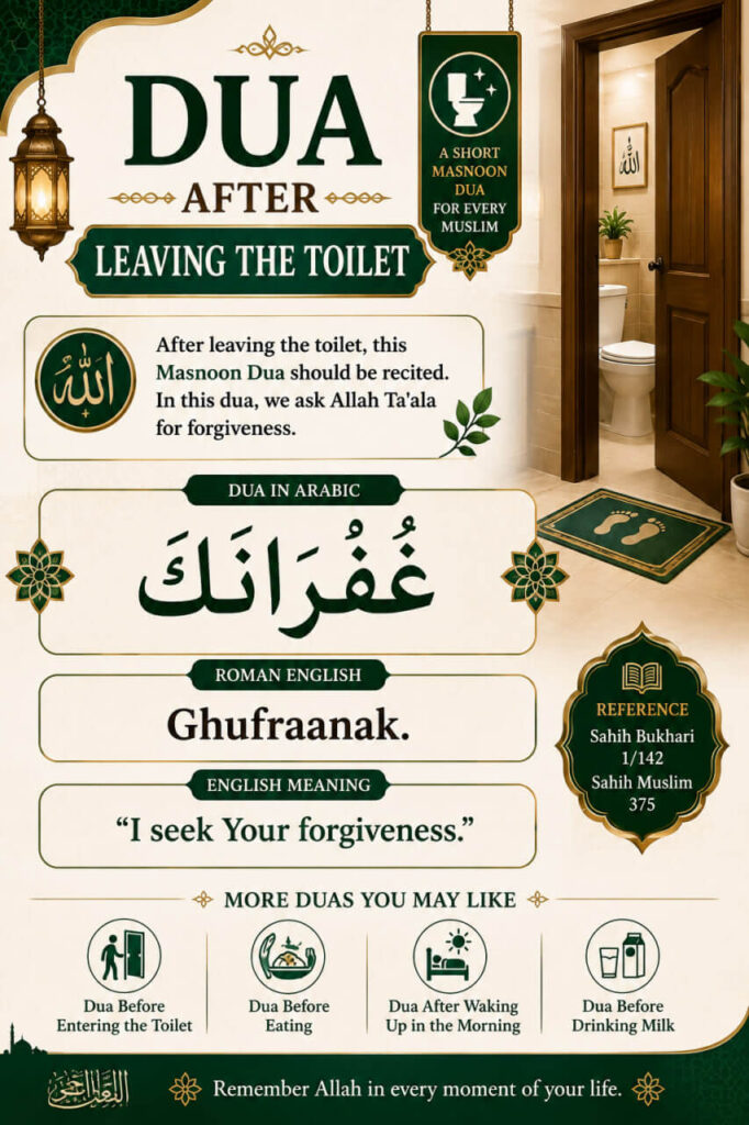 Dua After Leaving the Toilet in Arabic, Roman English and English Meaning