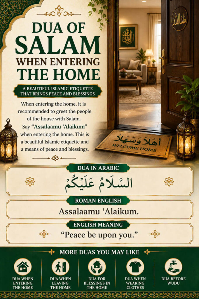 Dua of Salam When Entering the Home in Arabic, Roman English and English Meaning