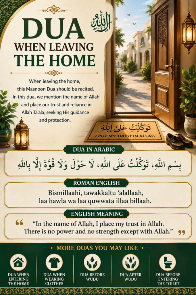 Dua When Leaving the Home in Arabic, Roman English and English Meaning