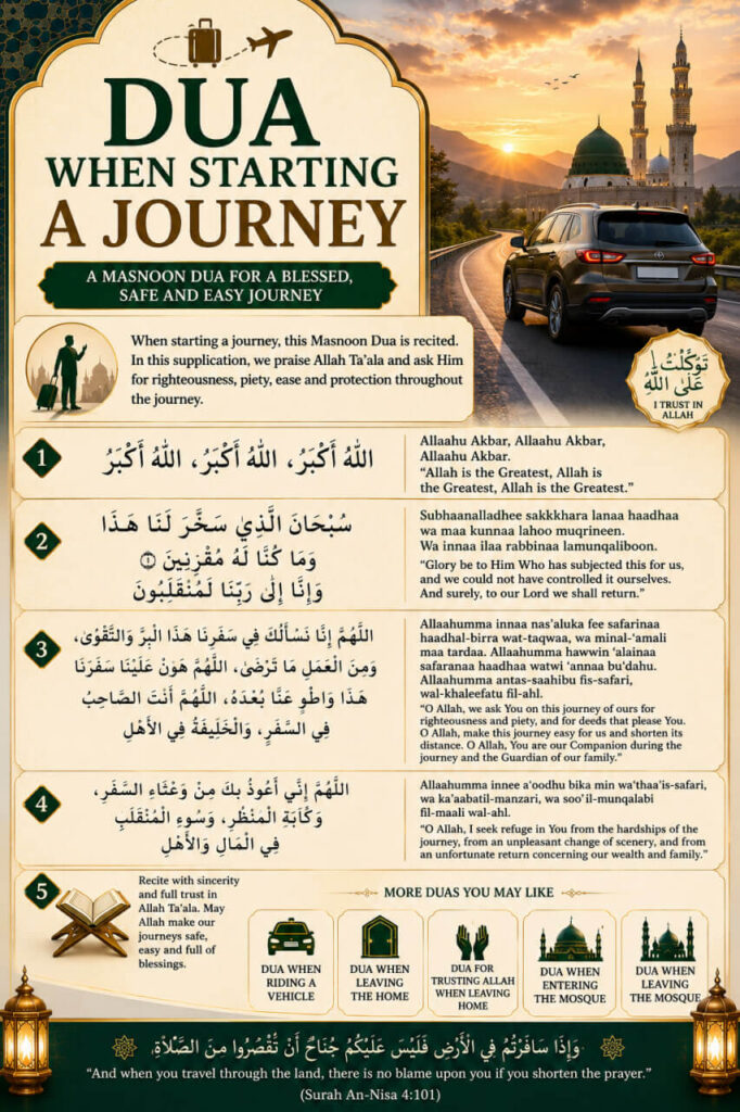 Dua When Starting a Journey in Arabic, Roman English and English Meaning