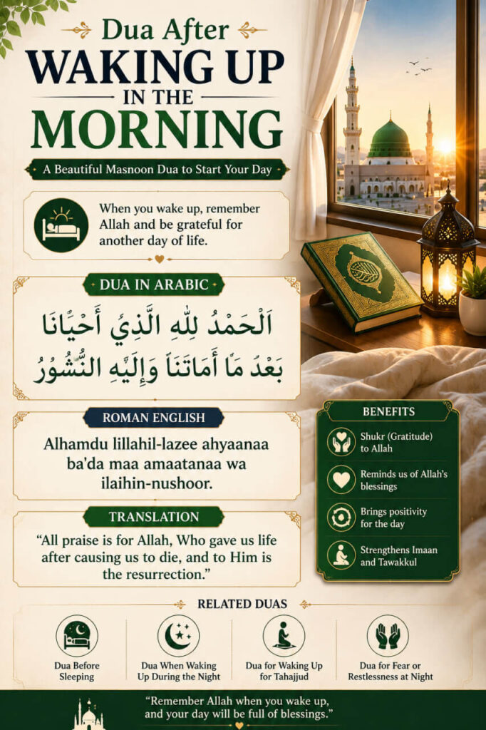 Dua After Waking Up in the Morning in Arabic and Roman English