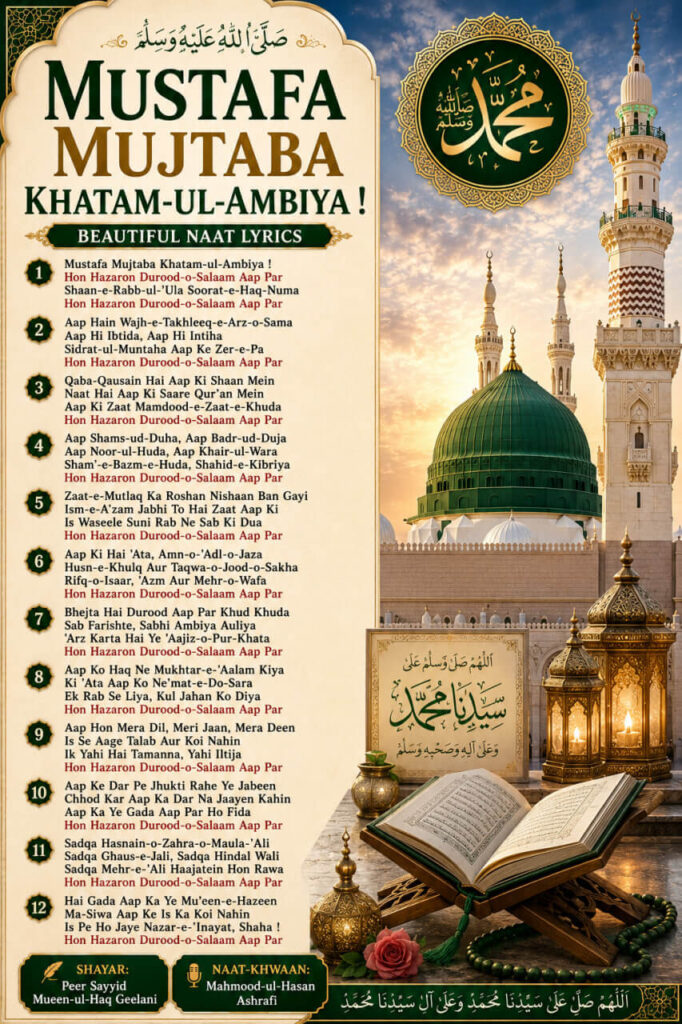 Mustafa Mujtaba Khatam-ul-Ambiya Naat lyrics in Roman English
