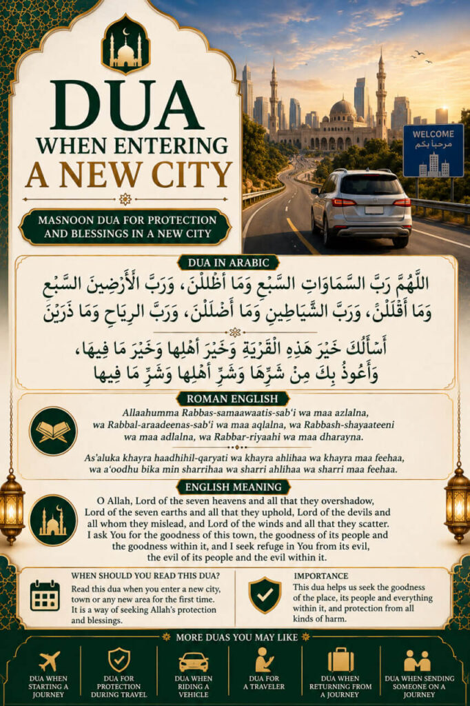 Dua When Entering a New City in Arabic, Roman English and English Meaning