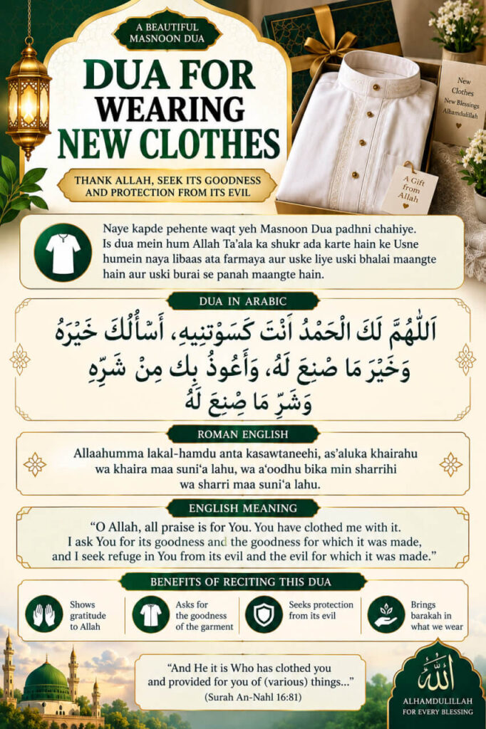 Dua for Wearing New Clothes in Arabic, Roman English and English Meaning