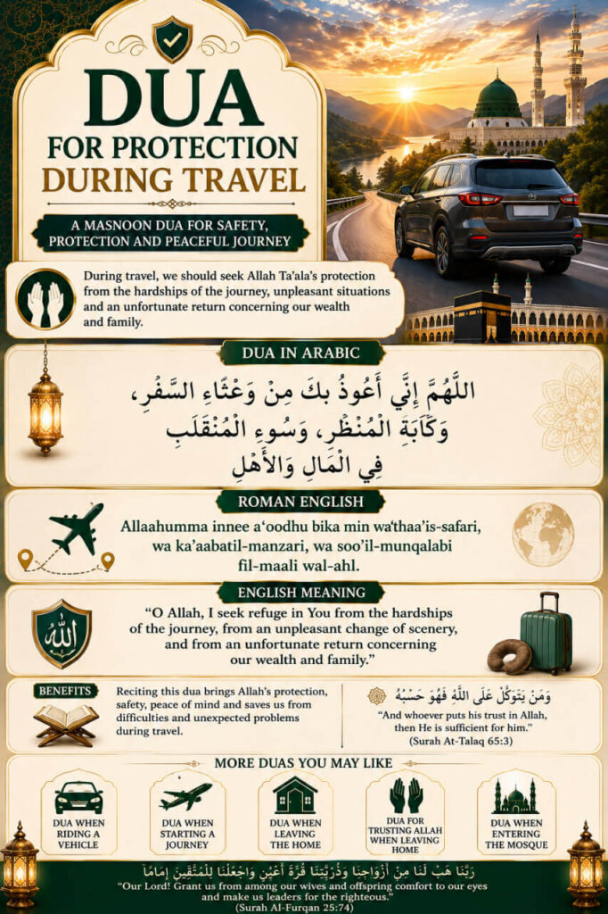 Dua for Protection During Travel in Arabic, Roman English and English Meaning