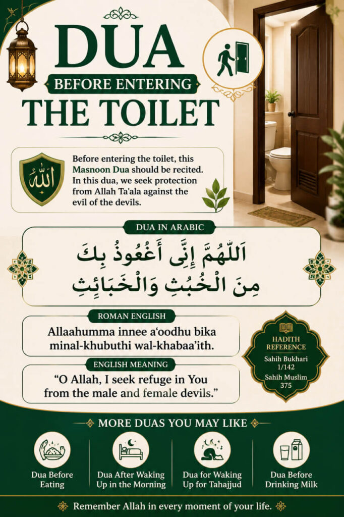 Dua Before Entering the Toilet in Arabic, Roman English and English Meaning