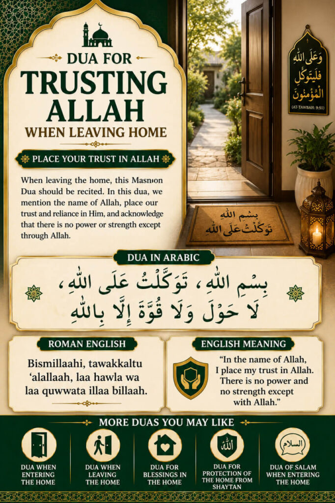 Dua for Trusting Allah When Leaving Home in Arabic, Roman English and English Meaning