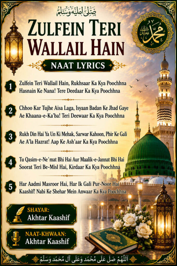 Zulfein Teri Wallail Hain Naat Lyrics in Roman English