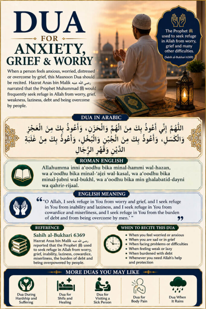 Dua for Anxiety, Grief and Worry in Arabic and Roman English