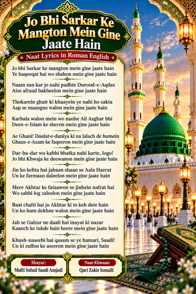 Jo Bhi Sarkar Ke Mangton Mein Gine Jaate Hain Naat Lyrics